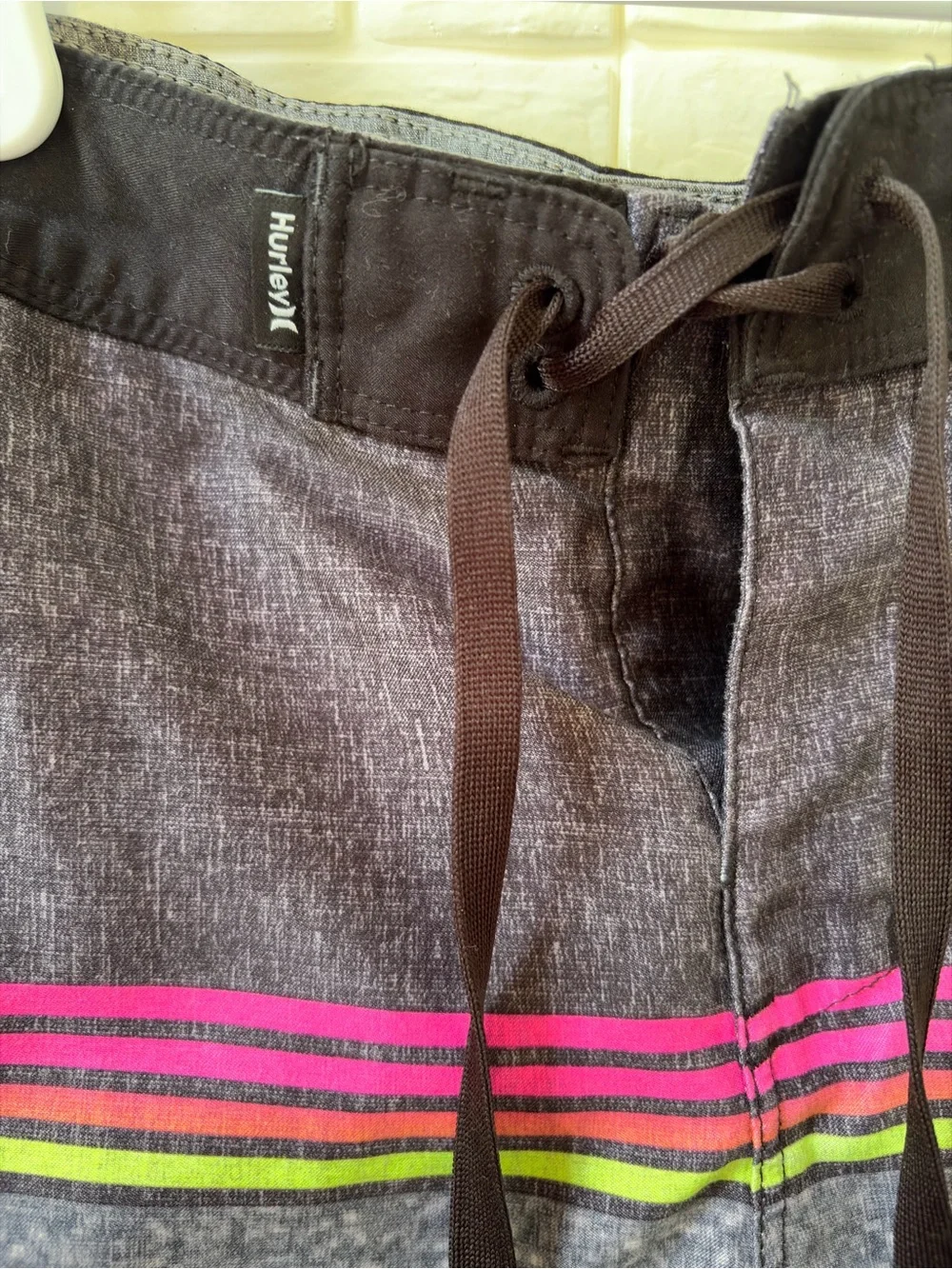 Hurley Kids Gray Swim Trunks with Pink & Green Stripes